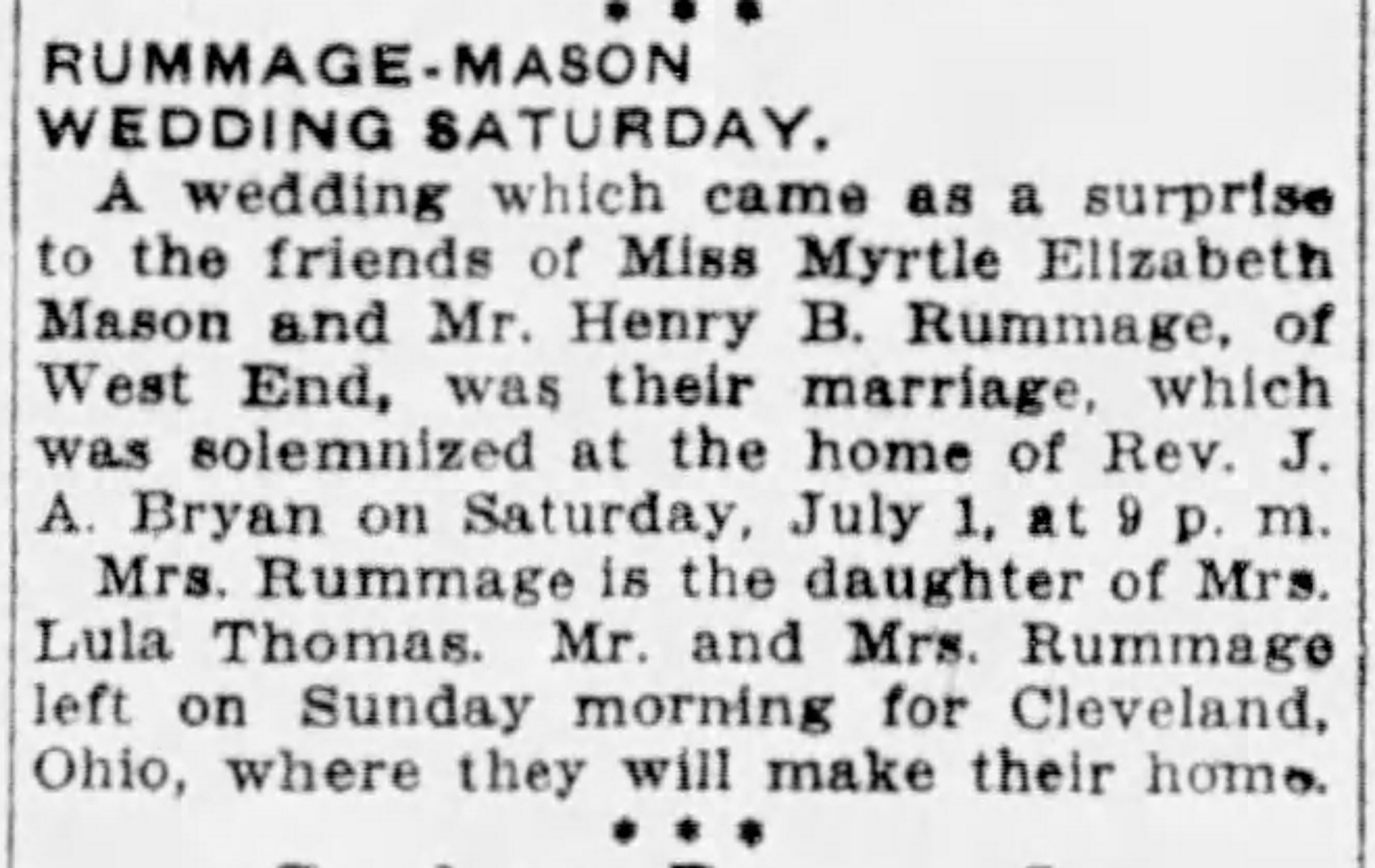 Myrtle Elizabeth Mason-Henry B. Rummage